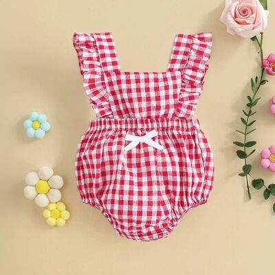 婴儿格子爬服哈衣ins连体衣背带onesies baby包屁衣春夏新生儿
