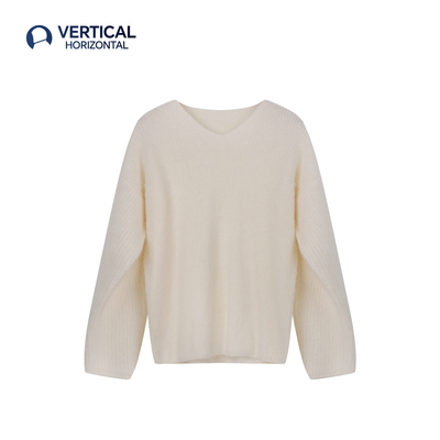 vhsnow绵羊毛V领毛衣针织衫女