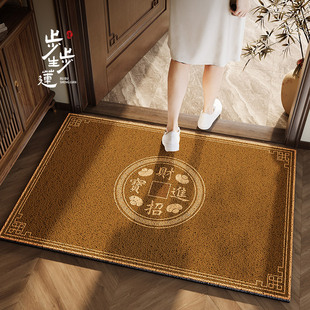 新中式棕色入户门地垫进门门口丝圈脚垫新年入门垫门外土黄色地毯