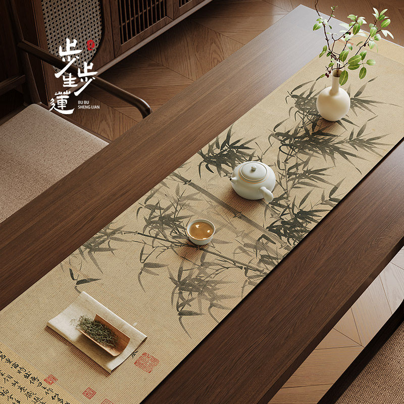 新中式竹枝图桌旗硅藻泥茶垫茶席干泡茶台桌垫沥水垫布国风茶杯垫