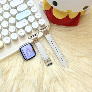 适用Apple苹果s11s10987se手表带皮质iwatch可爱卡通小猫针扣腕带
