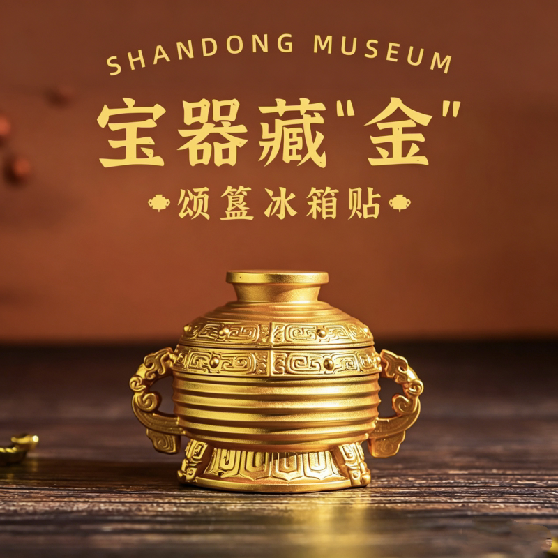 山东博物馆文创颂簋冰箱贴金色金饭碗送元宝济南伴手礼纪念品礼物