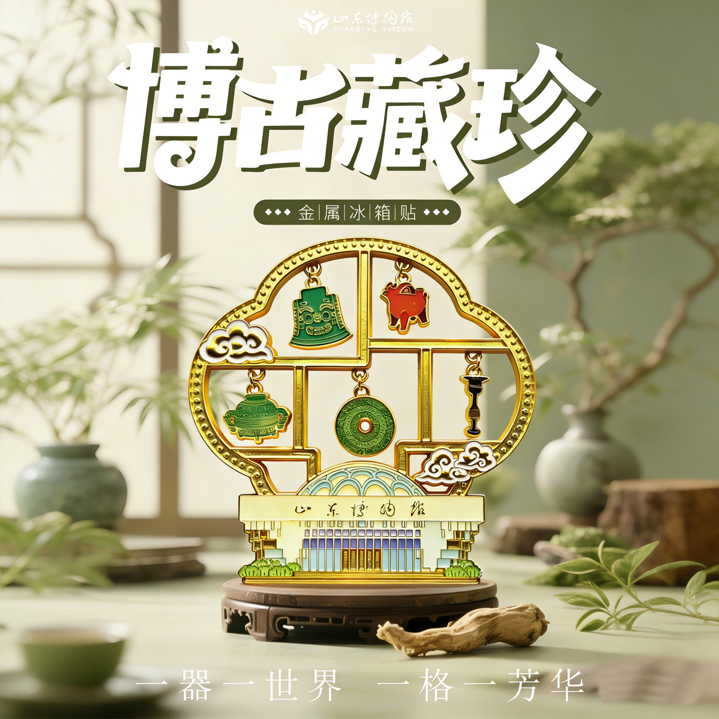 山东博物馆文创博古藏珍金属磁吸冰箱贴博古架济南旅游礼物纪念品