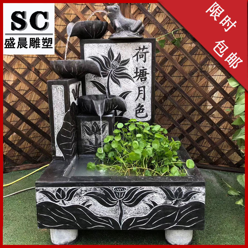 石头雕刻鱼缸 流水 喷泉雕塑庭院 室内 阳台装饰养鱼招财摆件