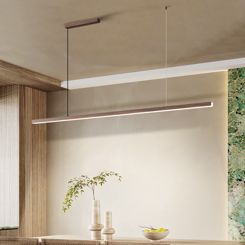 新中式餐厅灯复古中古风创意餐桌吧台一字灯长条灯胡桃木色餐吊灯