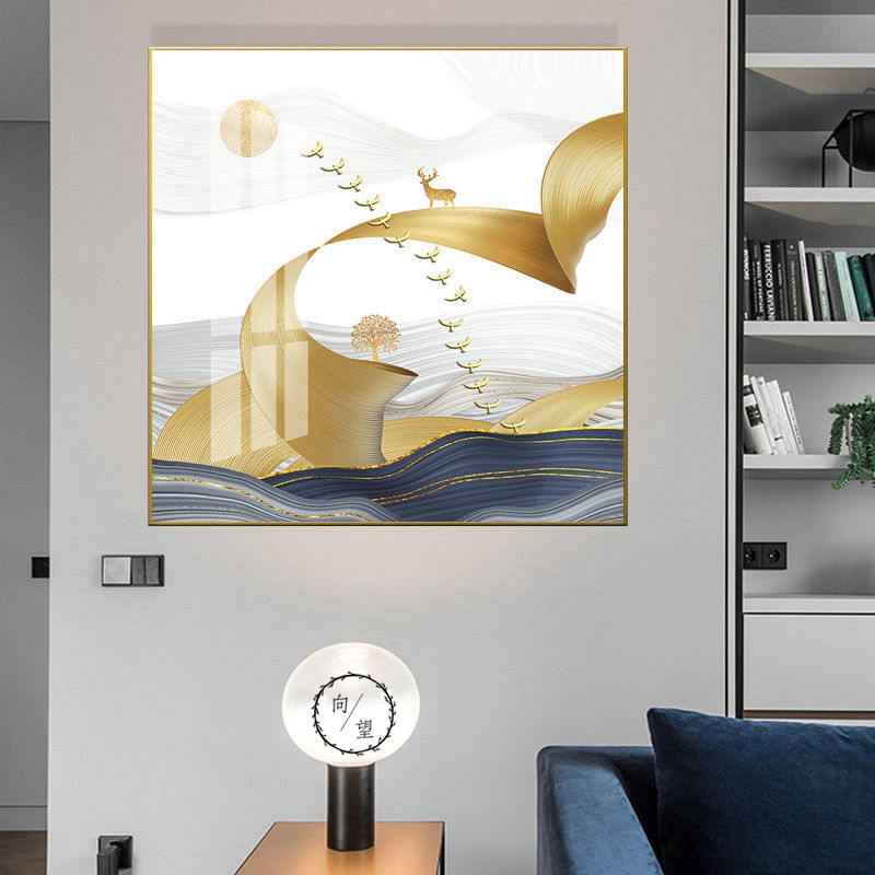 过道走廊墙壁挂画抽象麋鹿正方形餐厅画玄关客厅沙发背景墙装饰画图片