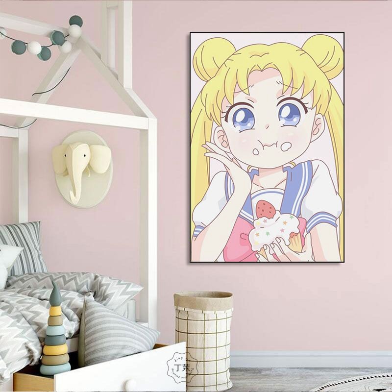 美少女战士装饰画卡通粉色卧室儿童房壁画月野兔卧室书房床头挂画