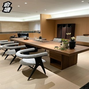 意式北美黑胡桃木设计师高级感茶桌椅组合一体泡茶桌茶台禅意茶几