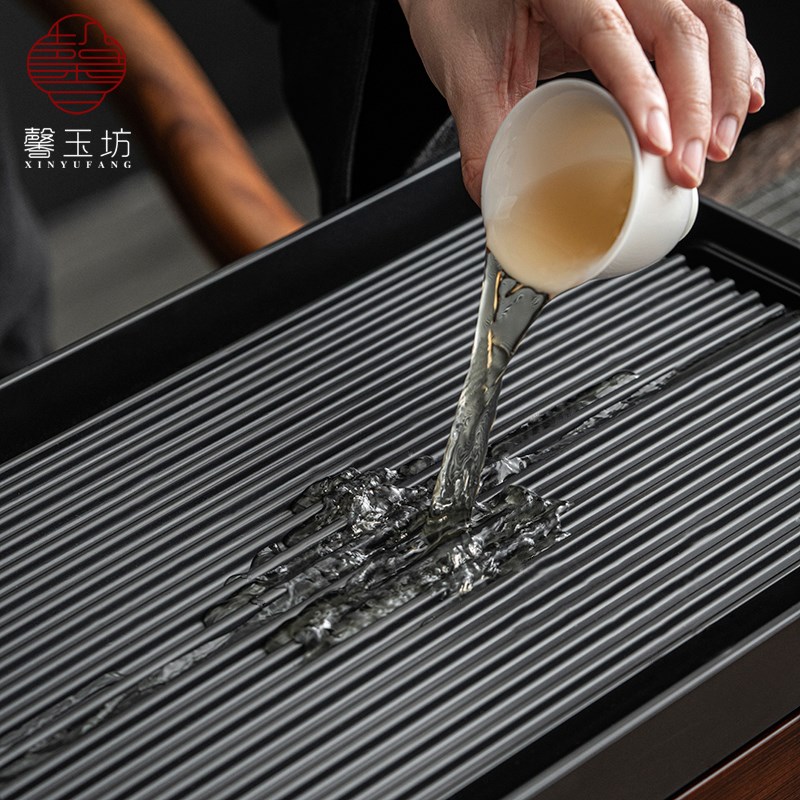 馨玉坊茶具收纳一体泡茶台 家用竹制多功能茶盘储物盒 排水干泡盘