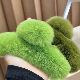 可愛毛絨頭飾發抓發飾 真獺兔毛特大號抓夾后腦勺氣質夾子發夾新款