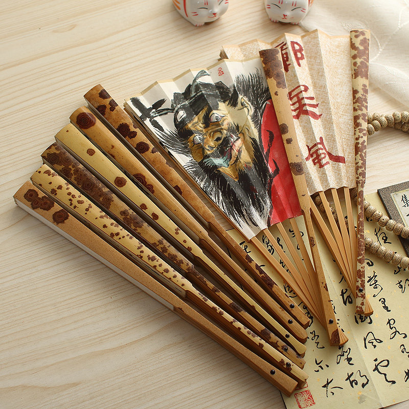 湘妃文玩扇老云妃苏工折扇大花斑竹扇宣纸扇面扇子书法扇