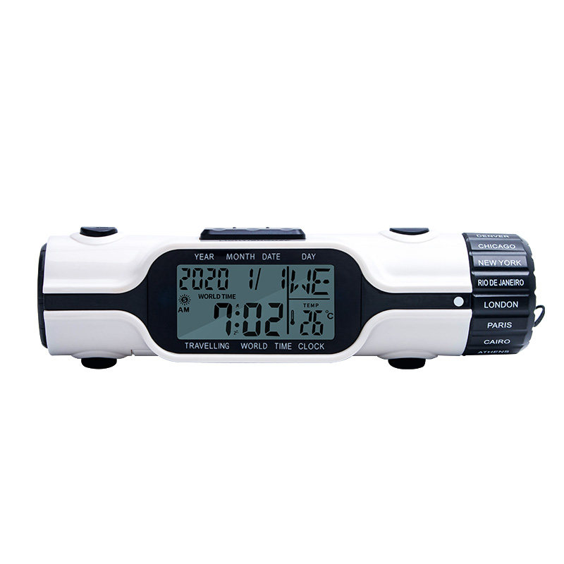 富纳德多功能旅行温度计带背光万年历闹钟时间手电筒温度表便携