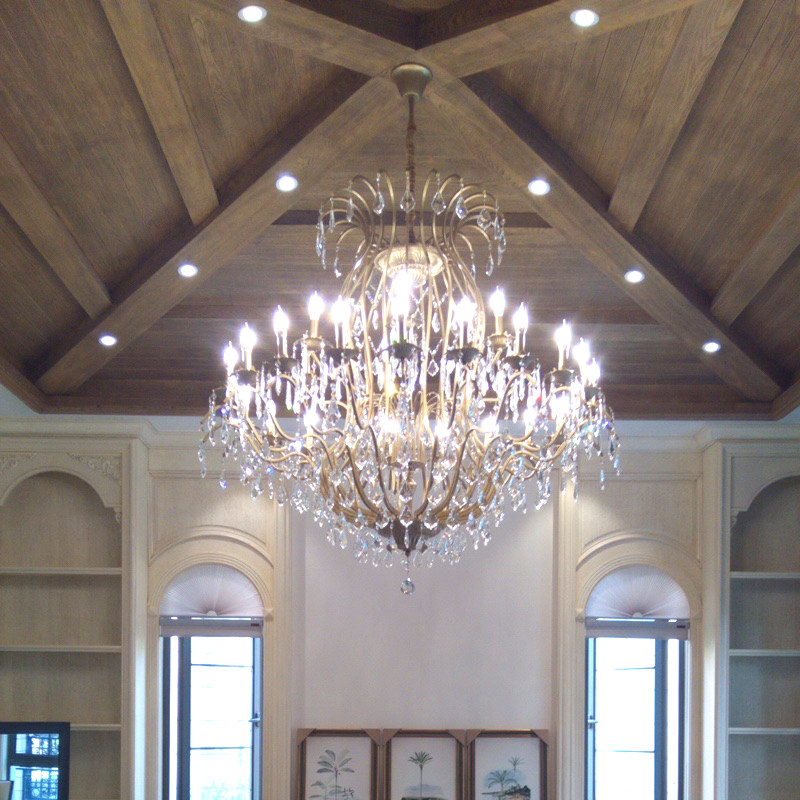 美式别墅客厅水晶大吊灯双层楼梯灯复式楼挑空大厅餐厅灯铁艺灯具