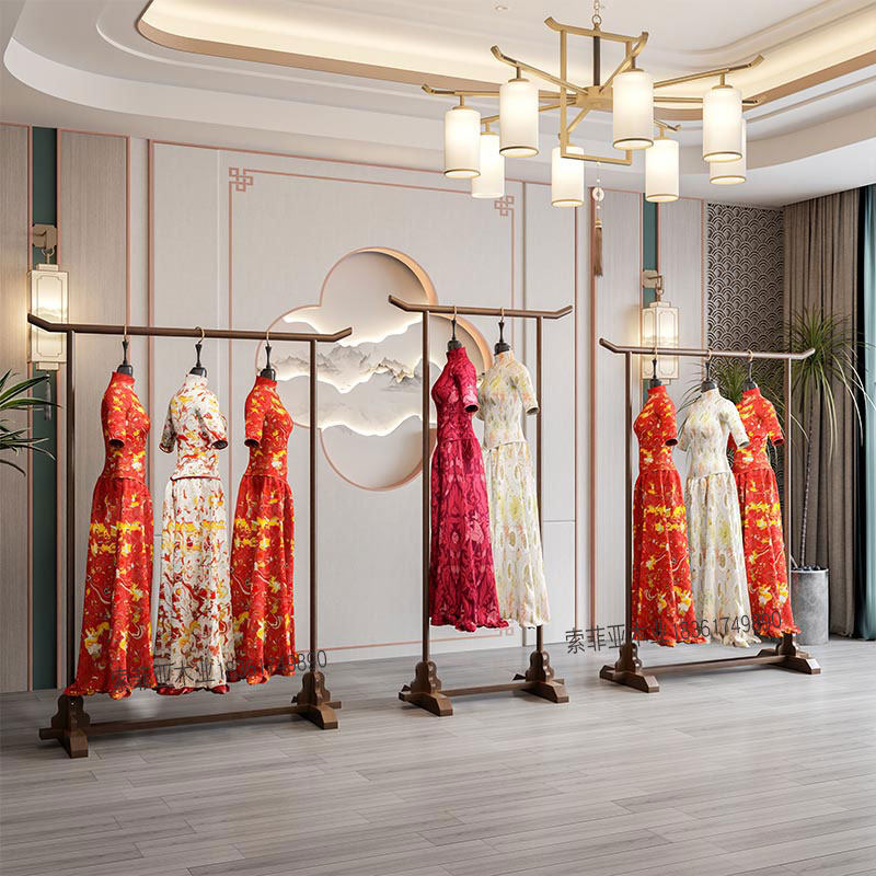 礼服馆挂衣架婚纱展示架秀禾服落地衣架组合新中式陈列架汉服货架
