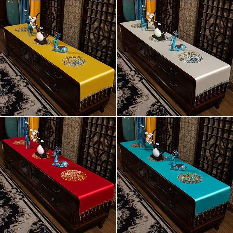 中式电视柜盖布防尘台布艺桌旗长方形家用餐桌垫防水防油茶几桌布