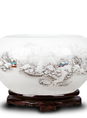 景德镇陶瓷器小鱼缸睡莲盆碗莲乌龟缸水族笔洗养鱼盆缸工艺品摆件