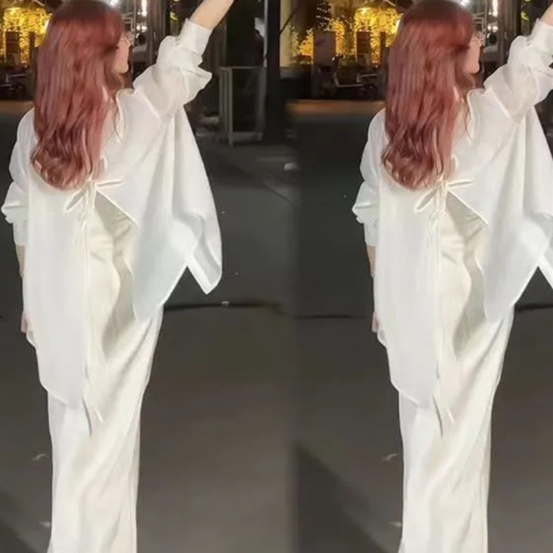 天丝后背开叉衬衫女夏薄款开衫外套设计感小众空调衫雪纺防晒上衣