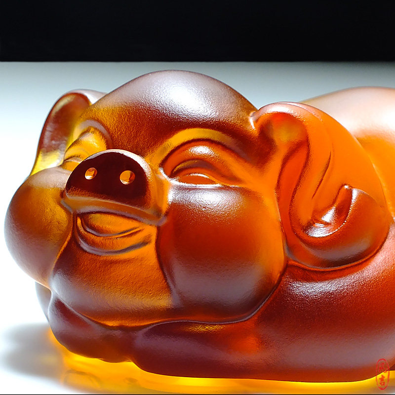 酒柜装饰品琉璃猪猪摆件幸运猪工艺礼品摆饰生日水晶玻璃招财进宝