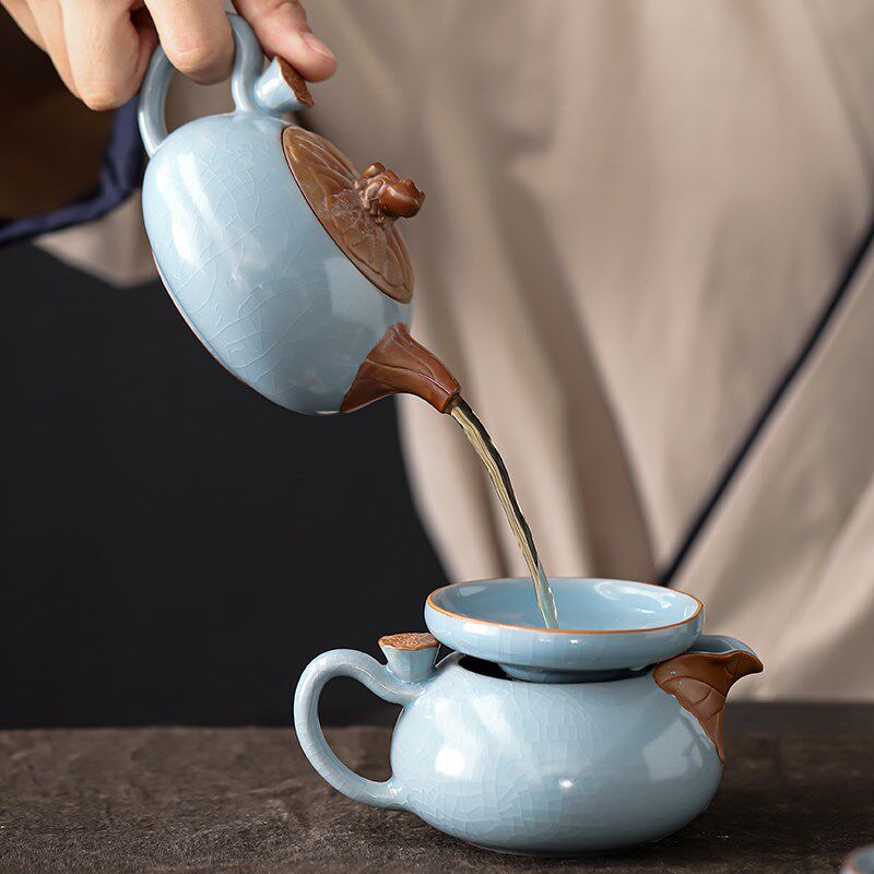 功夫茶具茶杯套装汝瓷家用办公室新中式轻奢陶瓷泡茶壶茶道小套装