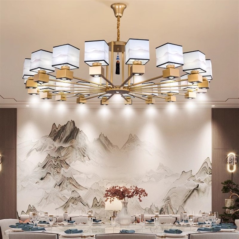 酒店包厢吊灯新中式家用大餐厅圆桌主灯带射灯饭店餐饮店包间吊灯