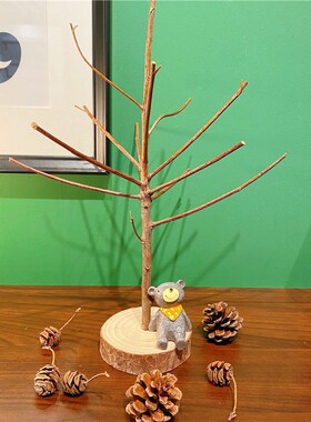 带皮树杈原木桌面摆件装饰造景架子干树枝造型手工创意幼儿园环创