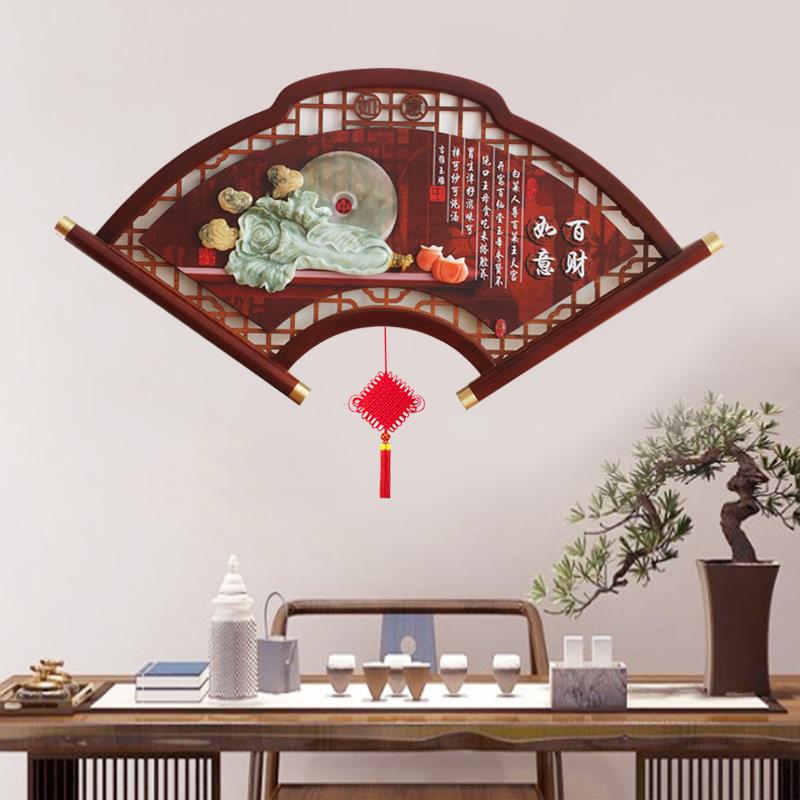 客厅餐厅沙发背景墙扇形玉雕装饰画异型玉石挂画高端3d立体浮雕画