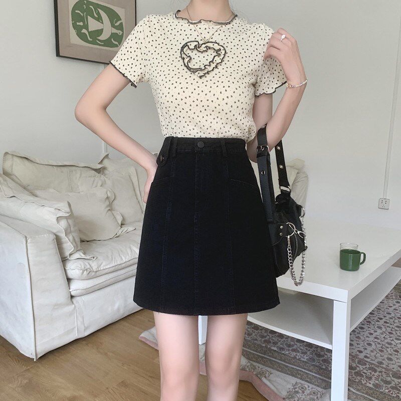 牛仔半裙女夏黑色短裙高腰a字包臀裙子大码胖mm百搭显瘦半身裙潮
