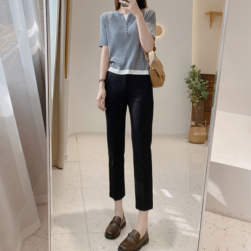 小直筒裤女九分春夏薄款黑色高腰显瘦垂感百搭休闲小脚烟管西装裤