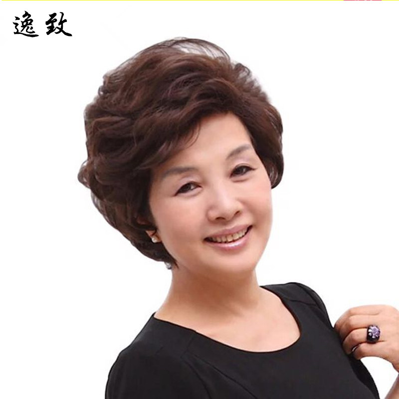 假发老太太女短发送妈妈短卷发蓬松自然中老年假发套奶奶真人发丝