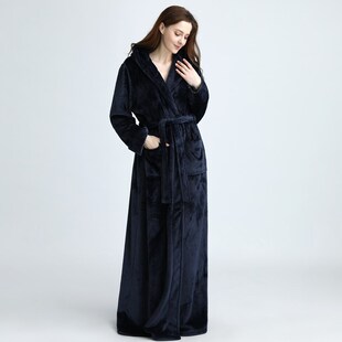 珊瑚绒睡衣男式 超长法兰绒长袍加厚加绒加长款 浴袍 秋冬款 睡袍女式