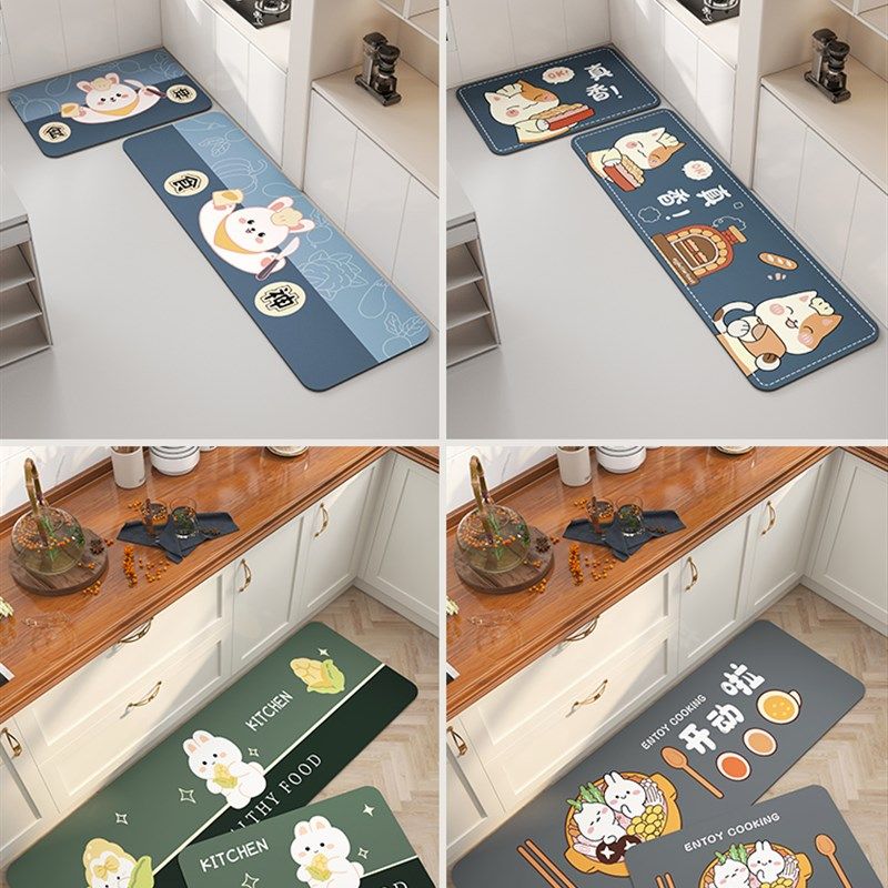 卡通软硅藻泥厨房地垫防滑防油吸水脚垫2022新款免洗长条耐脏地毯,居家布艺,厨房地垫,淘宝优惠券,粉丝福利购,淘宝优惠卷