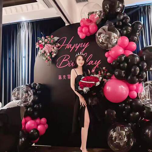 女生网红黑粉十八18岁成人礼生日布置场景装饰女友气球背景墙kt板