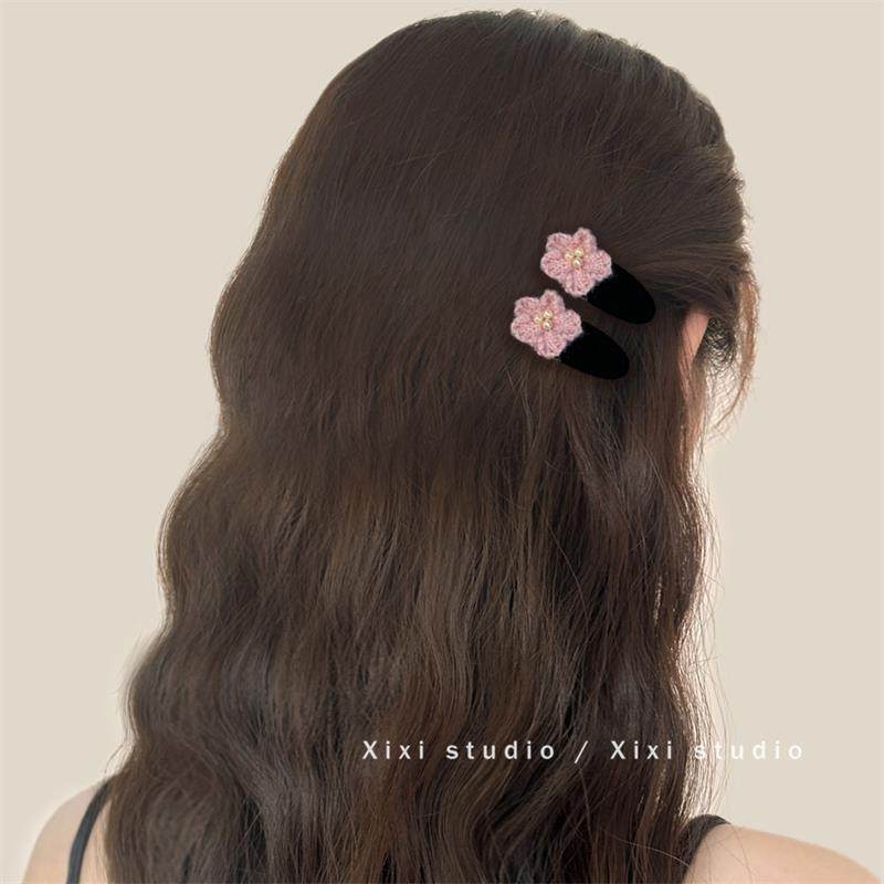 粉雪山!毛线花朵发夹!少女心碎发夹甜美刘海夹盘发器可爱侧边夹