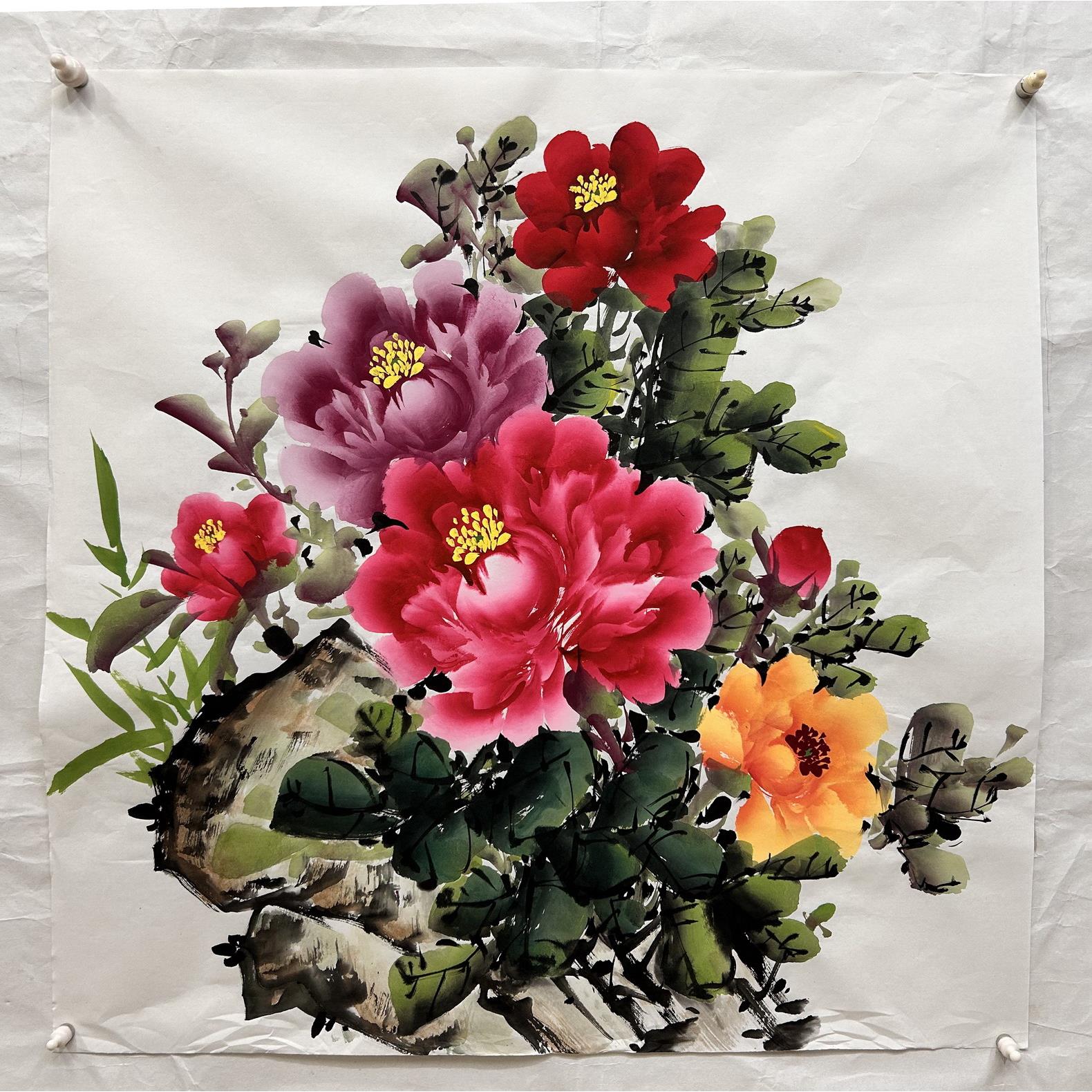 8墨锦轩装饰国画房间字画花鸟画纯手绘四尺斗方牡丹花开富贵03