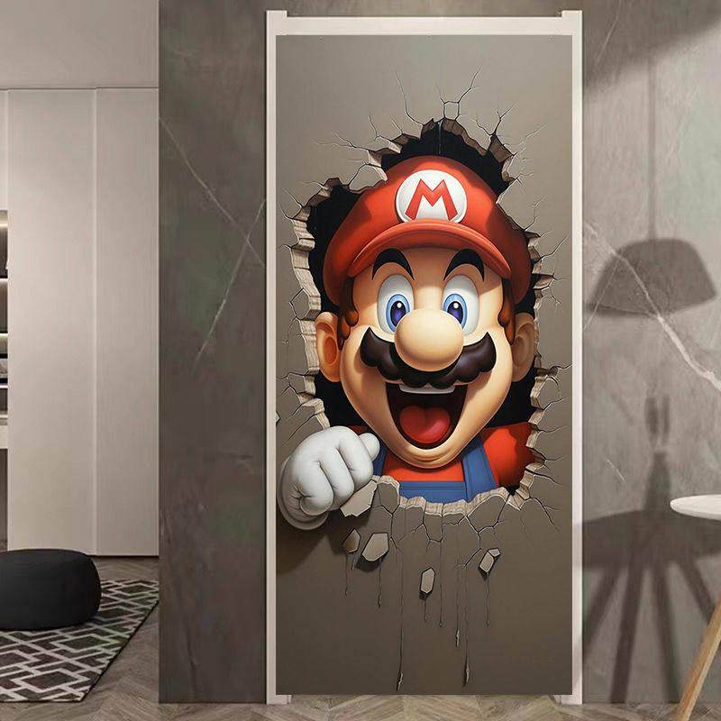 超级玛利欧奥ins风门贴墙贴纸自粘防水玻璃电梯门厕所定制房间装