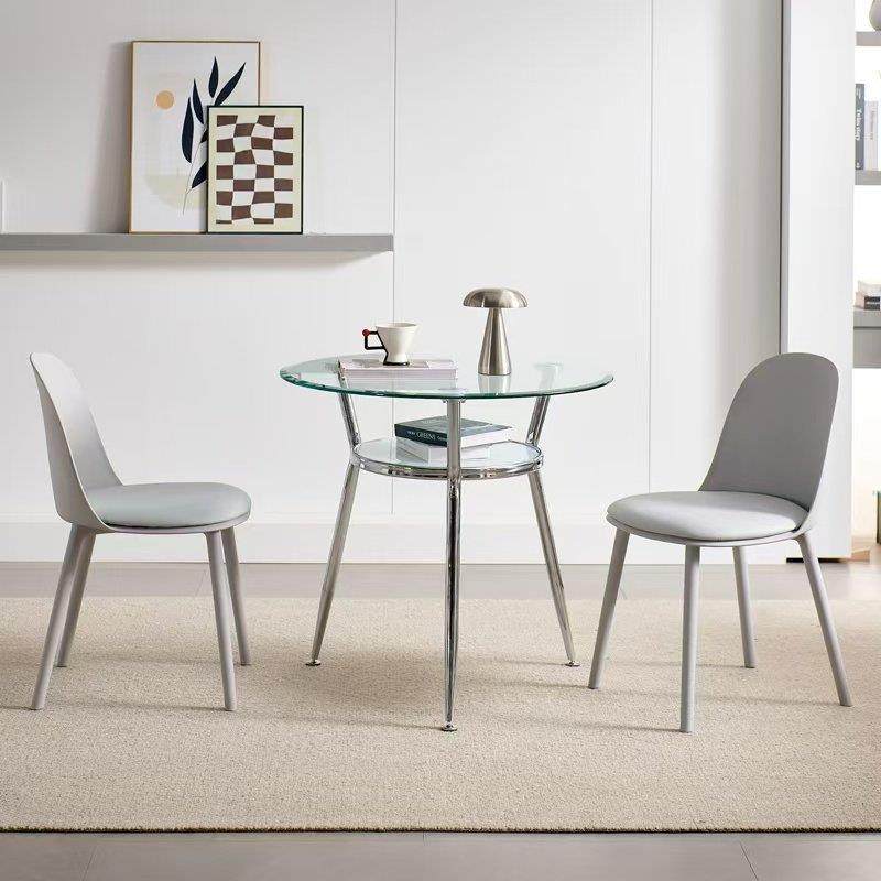 钢化玻璃饭桌圆桌办公洽谈桌椅组合接待家居卖场现代简约双层桌