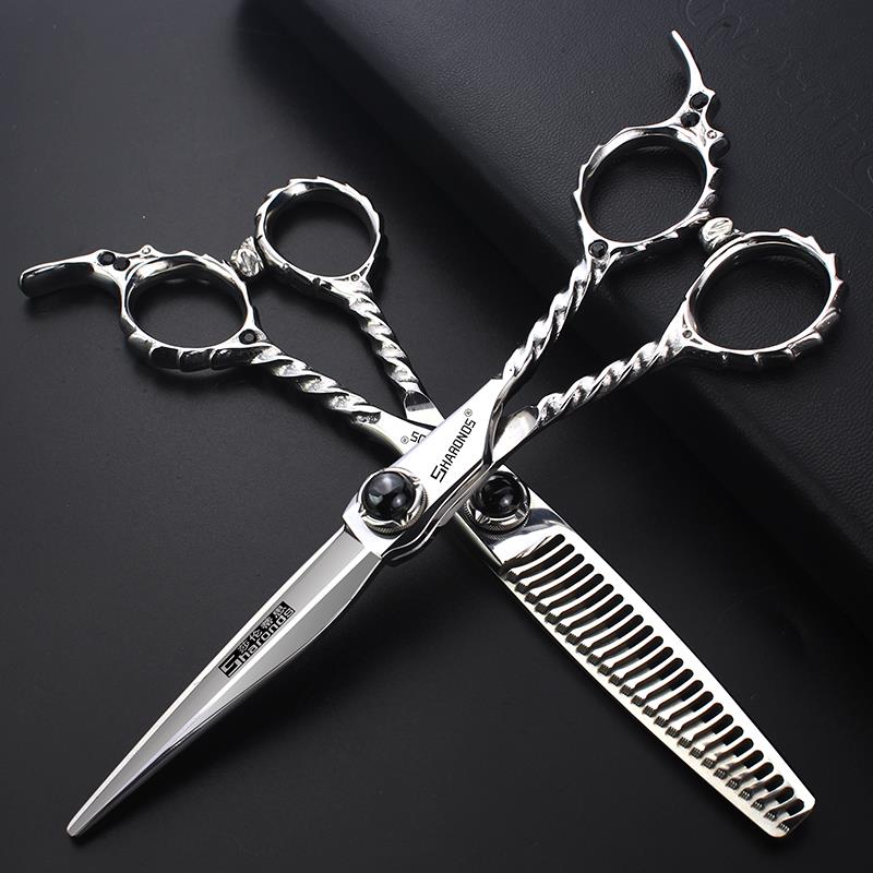 日本进口440C发型师美发剪刀黑色宝石6寸平剪稀剪美发工具套装