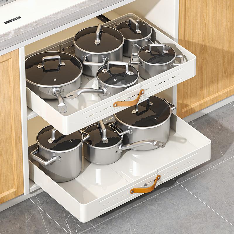 可伸缩橱柜抽拉式收纳盒厨房抽屉拉篮置物架下水槽调料锅具收纳