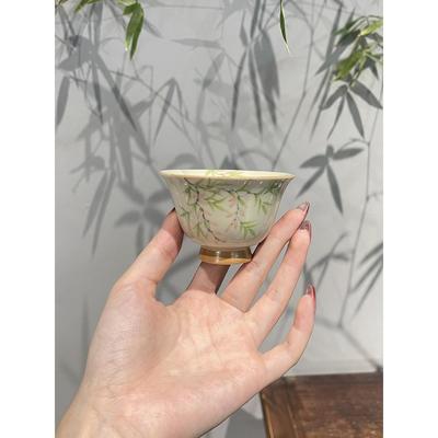 惊蛰 草木灰手绘粉藤花主人杯陶瓷茶杯覆古单杯釉下彩茶具品茗杯