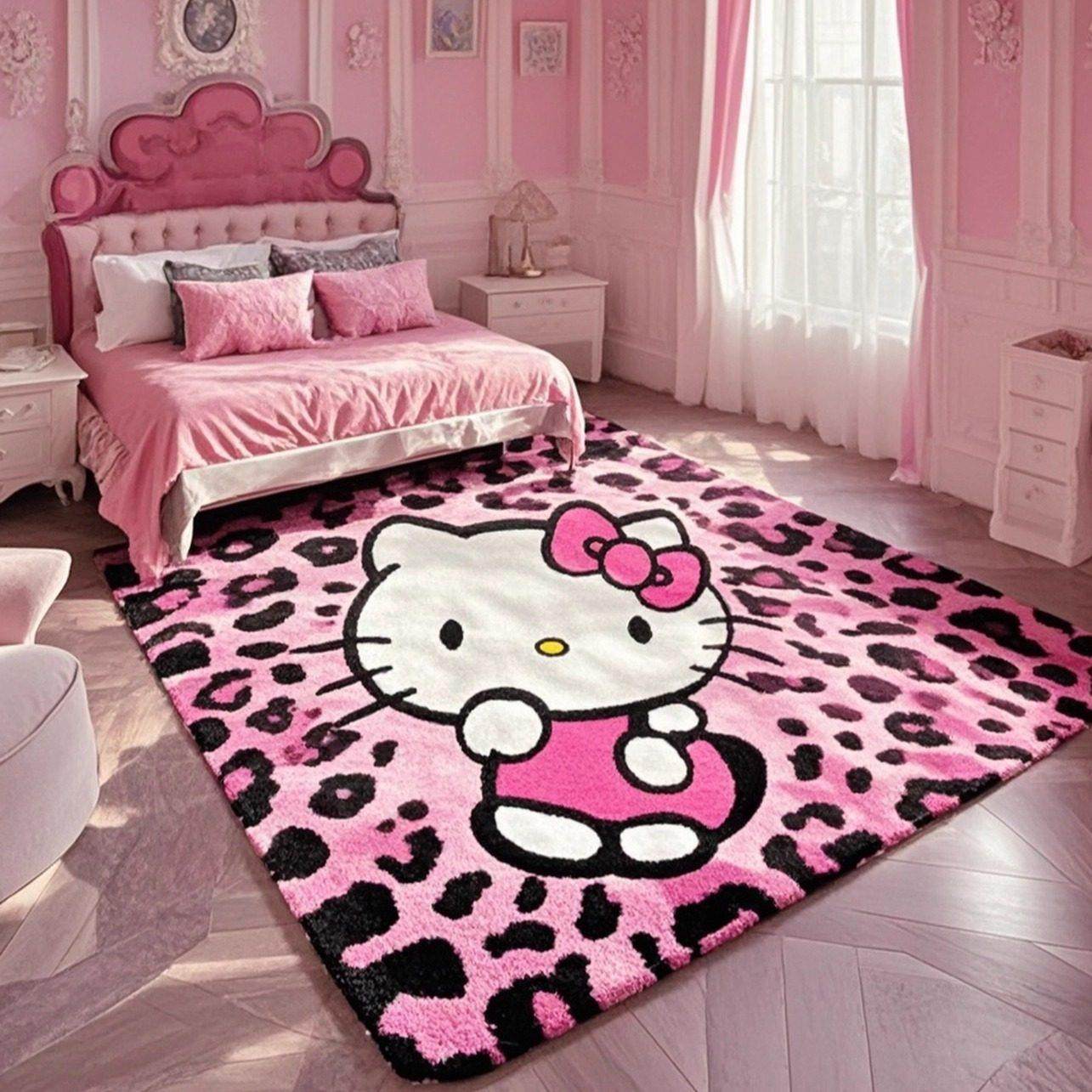 KT猫粉色地毯主卧室床边毯不规则异形彷羊绒地垫防水客厅茶几毯,居家布艺,地毯,淘宝优惠券,粉丝福利购,淘宝优惠卷