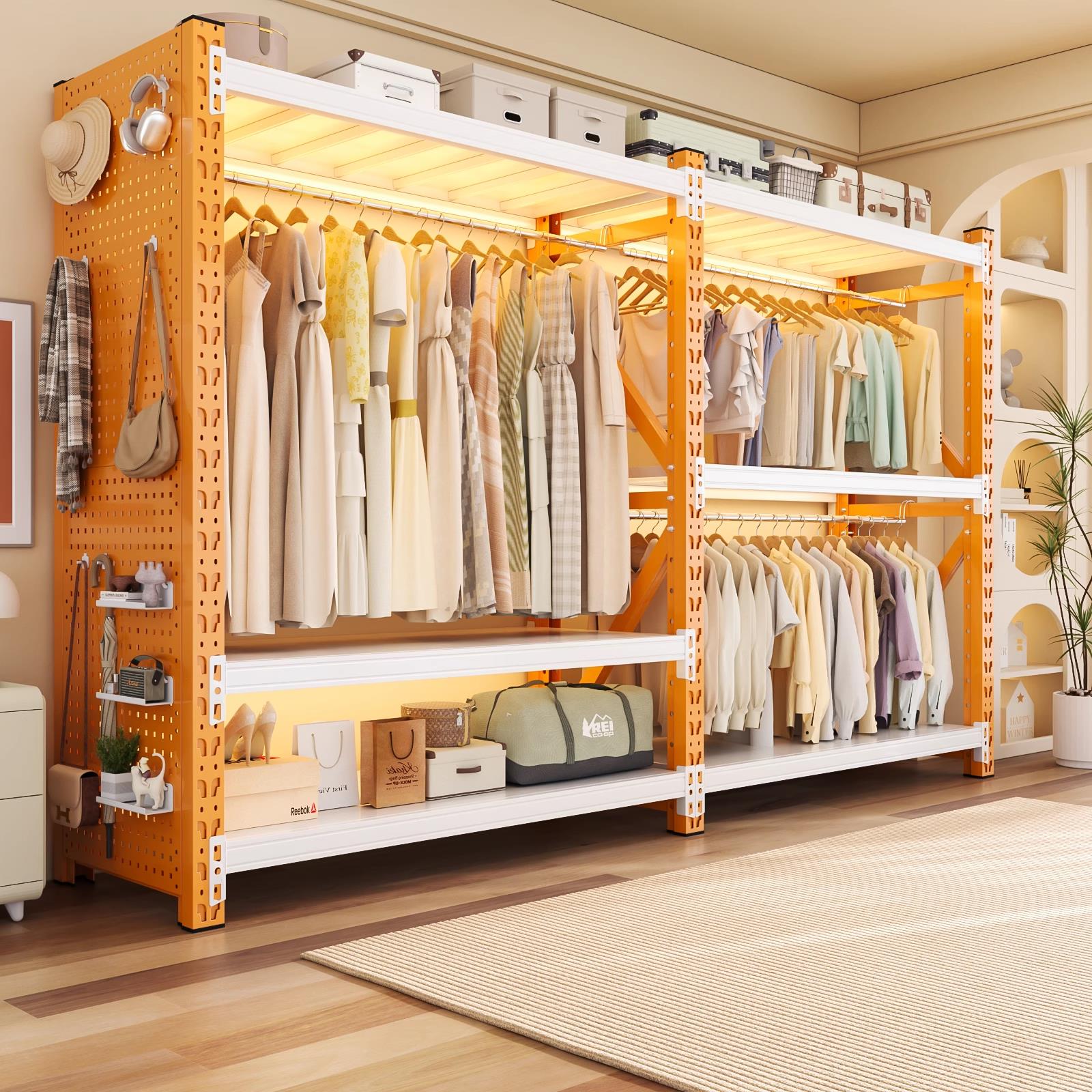 家用货架衣柜金属服装展示架开 放式挂衣架卧室出租房挂衣服架子