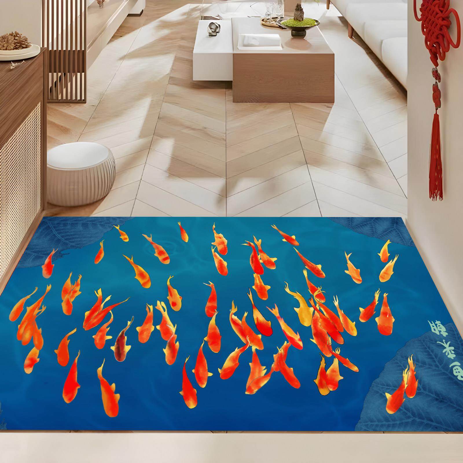 皮革免洗门垫Pvc蓝色入口地毯锦鲤金鱼硅藻泥吸收浴室防滑垫,居家布艺,入户地垫,淘宝优惠券,粉丝福利购,淘宝优惠卷
