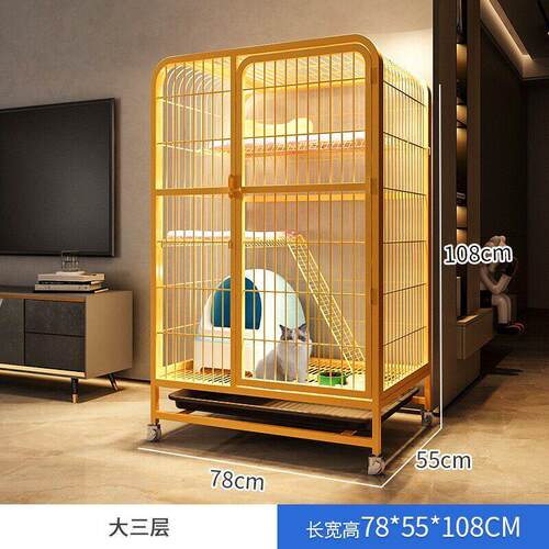 多层铁艺猫笼子加固加粗猫别墅带滑轮可移动家用双层宠物猫屋猫舍