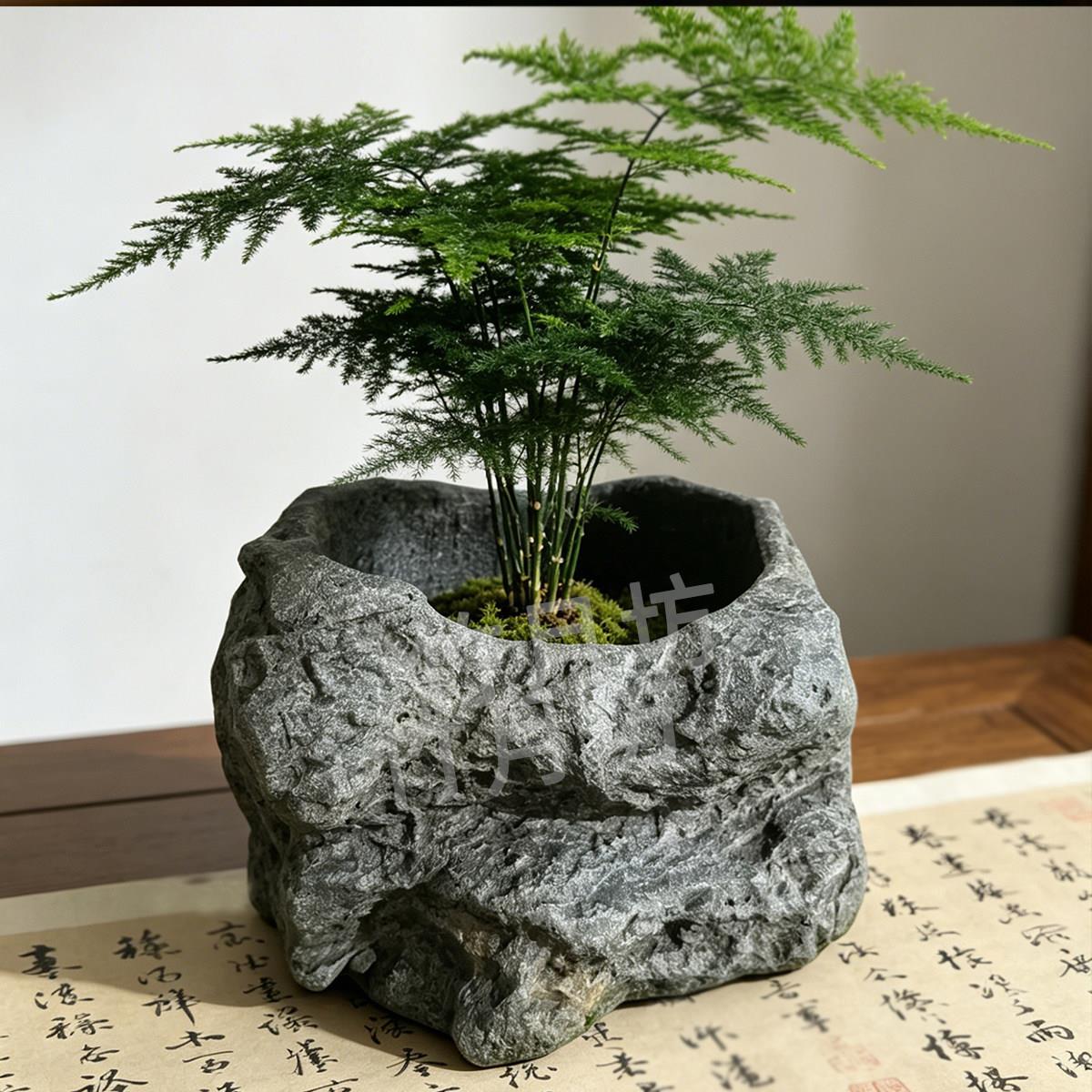 彷古花盆复古彷石材造景创意天然水培盆陶瓷盆栽种阳台石头盆B01