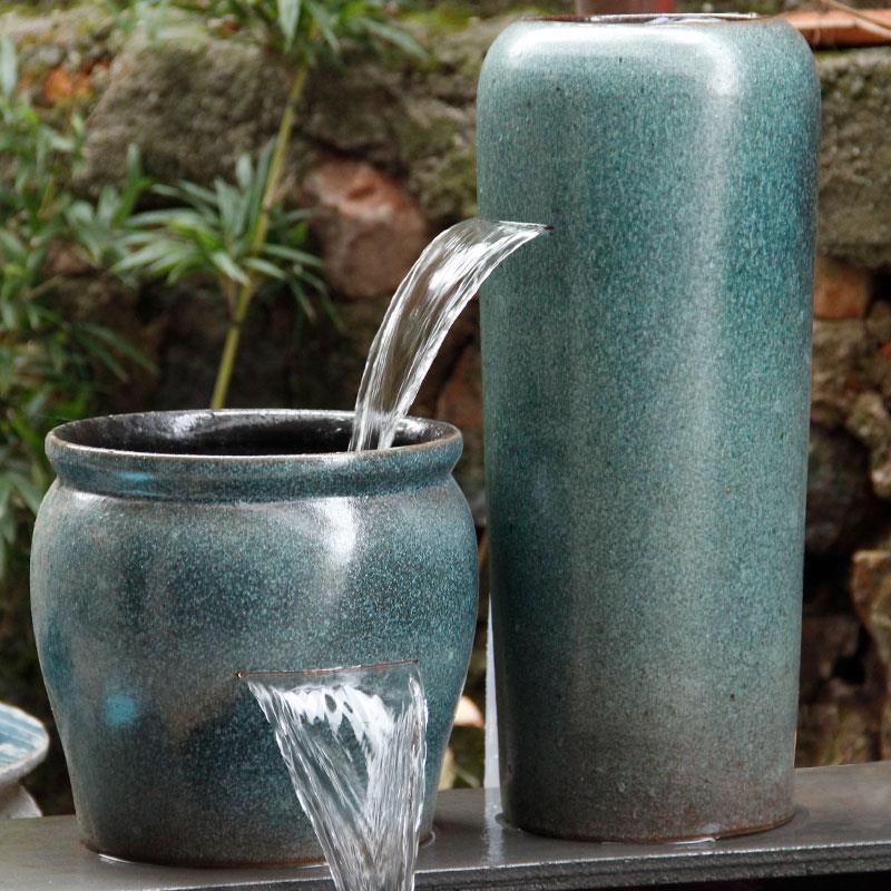 流水瀑布古法可养鱼缸循环生态全套摆件庭院布置造景大陶罐过滤器