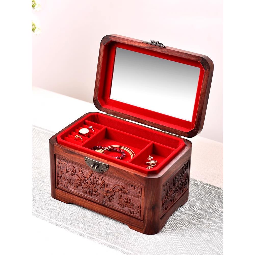 玫瑰木首饰盒收纳盒化妆品戒指项炼锁大容量收纳盒实木婚礼首饰盒
