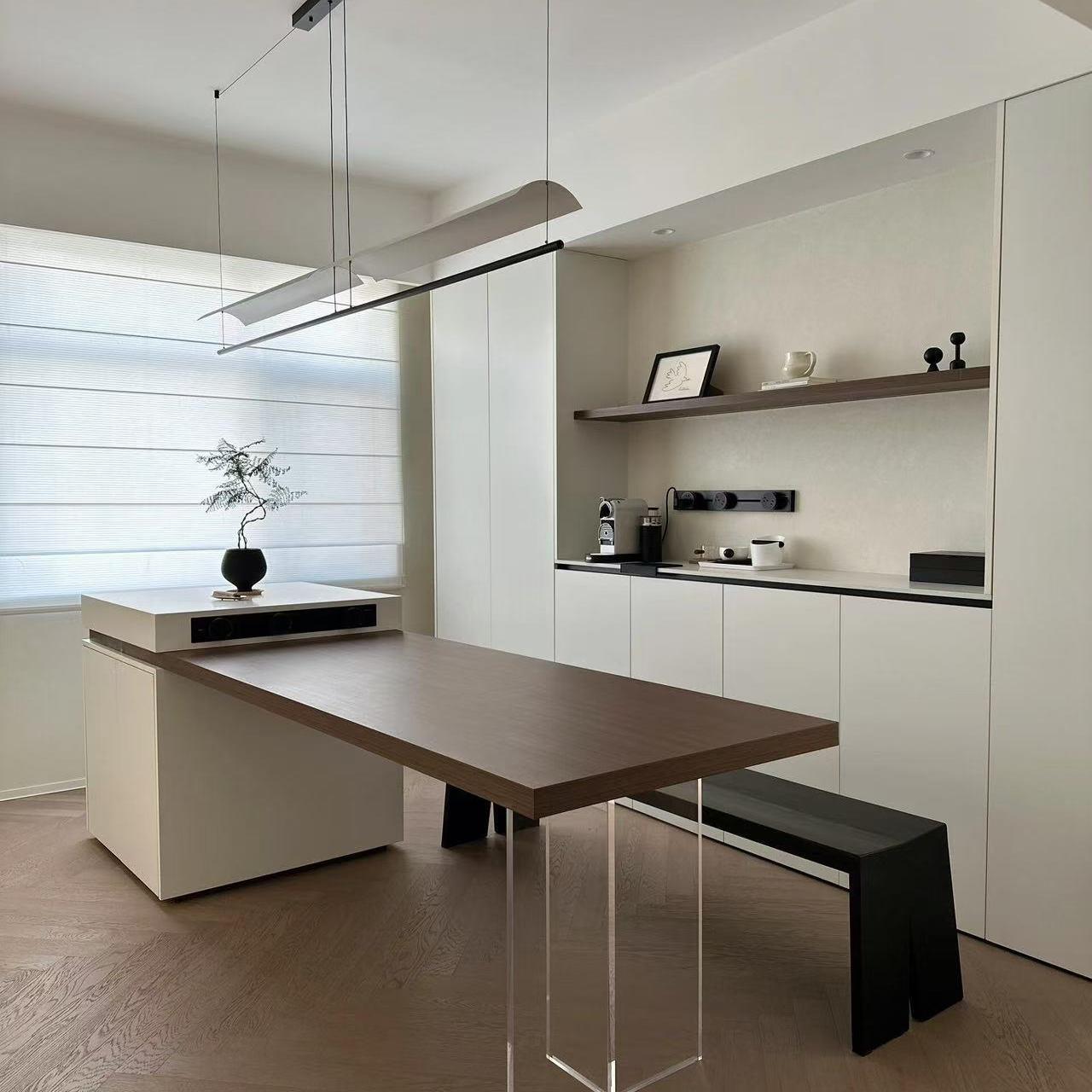 轻奢家用岛台餐桌一体可伸缩多功能岩板现代餐桌开放式厨房导台