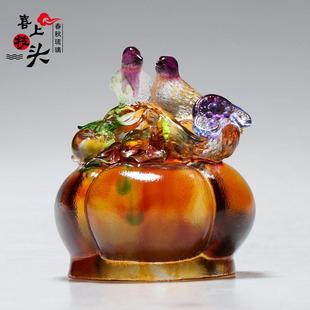 琉璃喜上枝头喜鹊柿子事事如意结婚礼物中式爱情鸟工艺品装饰摆件