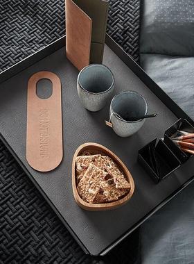 丹麦Lind Dna方形金属收纳托盘家用防水皮革垫桌面杂物钥匙置物盘