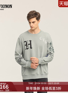 CHEVIGNON法国尚飞扬 春夏款经典字母印花简约柔软透气套头卫衣男